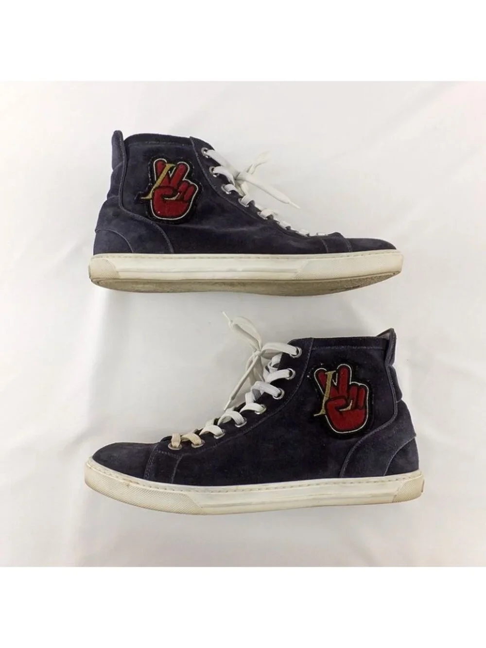 Louis Vuitton High Cut Sneakers Side Zip Suede Dark Navy Size 6 - Picture 4 of 10